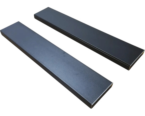 Twee rechthoekige metalen profielen in U-vorm als stabiele houder voor legplanken