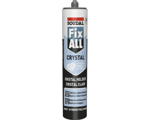Soudal Fix All Crystal koker, transparante hybride polymeer lijm en kit voor alle materialen