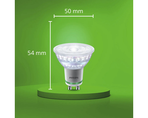 Philips LED lamp met GU10 fitting en afmetingen 50 millimeter diameter en 54 millimeter hoogte
