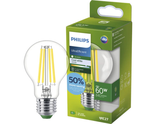 Philips LED lamp E27 4 Watt 840 lumen koel wit 4000 Kelvin ter vervanging van 60 Watt gloeilamp