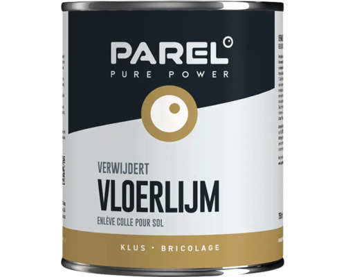 Parel vloerlijmverwijderaar in een metalen blik voor het verwijderen van lijmresten op de vloer