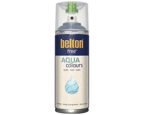 Belton Free Aqua Colours blanke lak spray mat voor oppervlaktebescherming.
