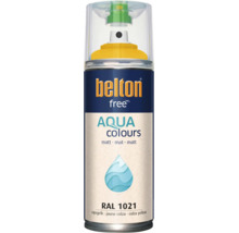 Belton Free Aqua Colours spuitlak in rapsgeel RAL 1021, matte verf op waterbasis voor diverse ondergronden.