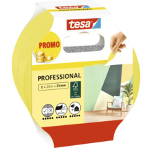 Tesa Professional afplaktape in voordeelverpakking met 2 rollen van 25 meter lang en 25 millimeter breed voor schilderwerk binnen en buiten