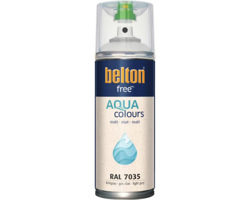 Belton Free Aqua Colours spuitlak in lichtgrijs mat RAL 7035, lak op waterbasis voor verschillende oppervlakken.