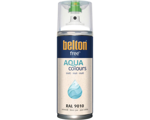 Belton Free Aqua Colours spuitlak in puur wit mat, RAL 9010, lak op waterbasis in spuitbus