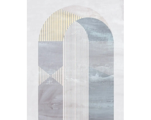 Wanddecoratie met abstract boogmotief en geometrische lijnpatronen in moderne stijl