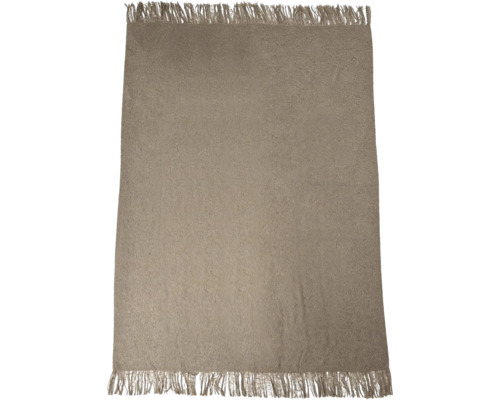 Een rechthoekige sprei van textiel met franjes aan de korte zijden.
