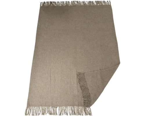Een rechthoekige beddensprei van textiel met franjes aan de korte zijden.