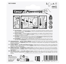 Tesa Powerstrips kleefhaken klein, set van 3 haken en 4 kleefstrips voor maximaal 1 kilogram draagvermogen, spoorloos verwijderbaar.