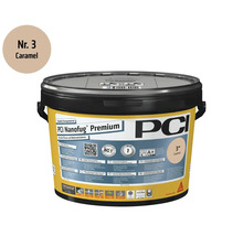 PCI Nanofug Premium flexibele voegmortel in de kleur karamel in emmer voor tegels en natuursteen