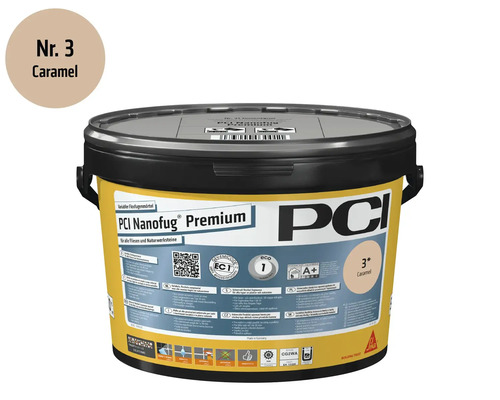 PCI Nanofug Premium flexibele voegmortel in de kleur karamel in emmer voor tegels en natuursteen