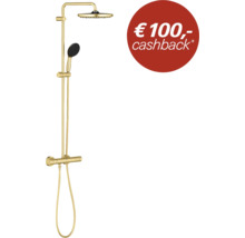 Douchesysteem met hoofddouche en handdouche in metaaluitstraling met cashback actie.