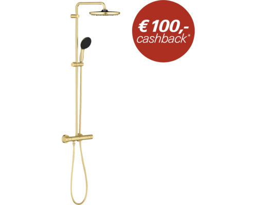 Douchesysteem met hoofddouche en handdouche in metaaluitstraling met cashback actie.