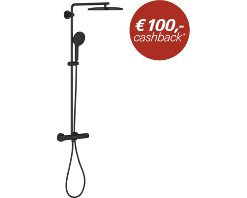 Grohe douchesysteem met thermostaatkraan en hoofddouche, inclusief 100 euro cashback actie.