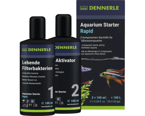 Dennerle Aquarium Starter Rapid 2 componenten starthulp voor zoetwateraquaria met levende filterbacteriën en activator 2 maal 100 milliliter