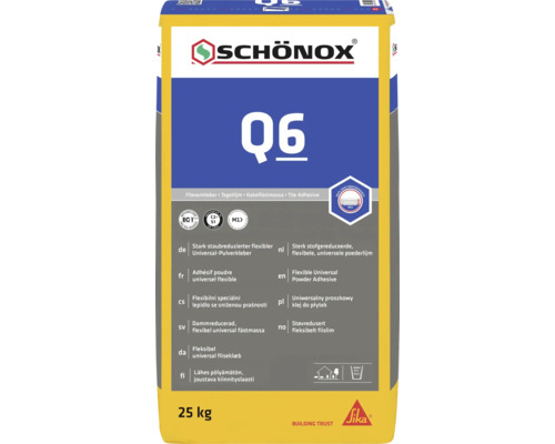 Schoenox Q6 flexibele tegellijm in 25 kilogram zak voor stofarme verwerking van tegels
