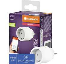 Ledvance Smart Plus Zigbee tussenstekker met energiemeting in verpakking met smartphone weergave en Hornbach Smart Home logo.