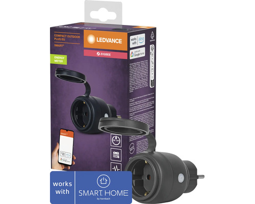 Ledvance Smart Plus compacte outdoor stekkeradapter met Zigbee technologie en energiemeter voor slimme huisbediening.