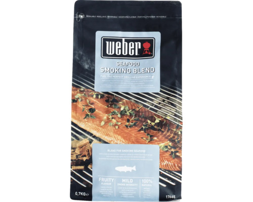 Weber Seafood rookmot mix in hersluitbare zak van 0,7 kilogram voor vis en schaaldieren.