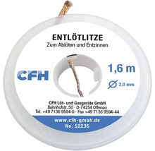 CFH soldeerlitze op rol, 2,0 millimeter diameter, 1,6 meter lengte, voor het desolderen en verwijderen van soldeer.