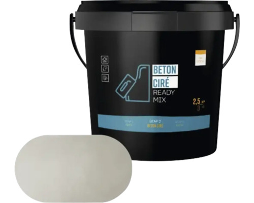 Kunststof emmer met Beton Cire Ready Mix van 3 kilogram voor een oppervlakte van 2,5 vierkante meter voor muurafwerking