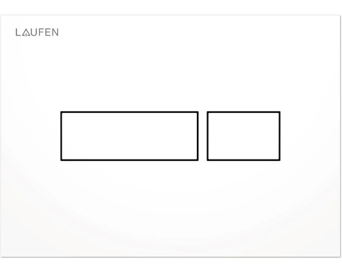Laufen logo en grafische weergave van een toilet bedieningsplaat