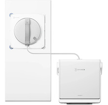 Ecovacs Winbot raamreinigingsrobot met reinigingsstation en verbindingskabel.