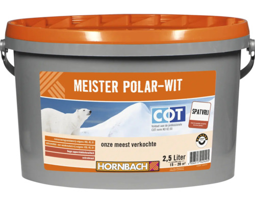 Emmer Meister Polar-Wit muurverf voor 15 tot 20 vierkante meter 2,5 liter