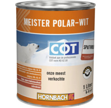 Blik Meister Polar-Wit muurverf 1 liter voor een oppervlakte van 6 tot 8 vierkante meter.
