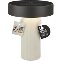 Moderne LED zonnelamp voor op tafel met geribbelde voet en prijzen zoals German Design Award Winner 2026 en Best of Design Schöner Wohnen