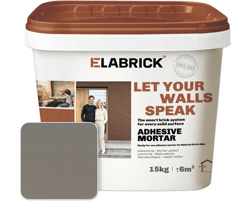 Emmers met Elabrick lijmmortel, 15 kilogram, gebruiksklare lijm voor steenstrips, wandafwerking.
