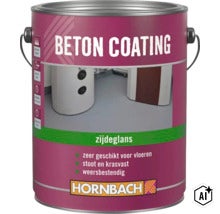 Een blik Hornbach betoncoating in zijdeglans voor vloeren, stoot- en krasvast en weersbestendig. (Image AI modified or generated)