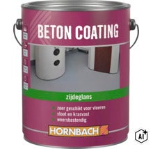 Blik Hornbach betoncoating in zijdeglans voor stoot- en krasvaste vloerafwerkingen voor binnen en buiten. (Image AI modified or generated)