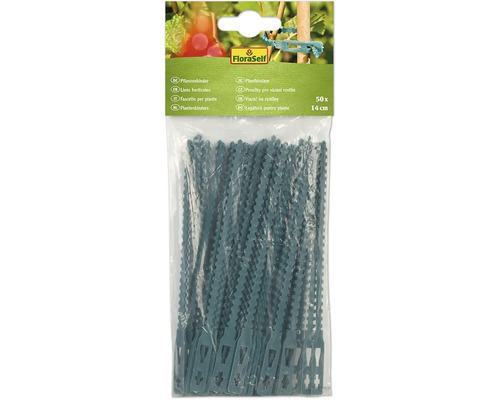 FloraSelf plantenbinders in een verpakking van 50 stuks met een lengte van 14 cm voor het bevestigen van planten.