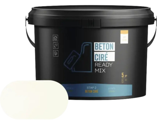Een emmer Beton Cire Ready Mix voor wandafwerking in het interieur.