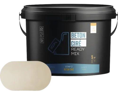 Beton Cire Ready Mix in een emmer met 6 kilogram inhoud voor 5 vierkante meter oppervlak.