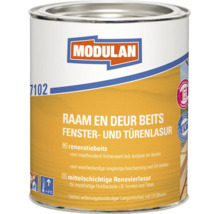 Modulan raam- en deurbeits voor het renoveren van houten kozijnen en deuren met UV-bescherming in een verfblik.