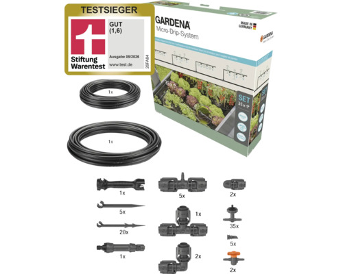 GARDENA Micro Drip Systeem set voor verhoogde bedden en rijbeplanting inclusief irrigatieaccessoires en keurmerk van Stiftung Warentest