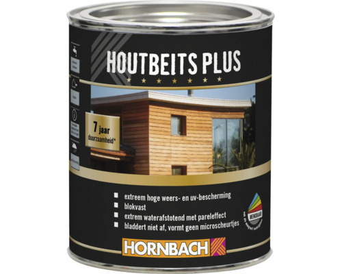 Blik Hornbach Houtbeits Plus voor buiten met zeven jaar duurzaamheid