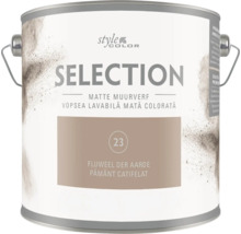 Een blik Style Color Selection matte muurverf in de kleur Fluweel der Aarde, geschikt voor hoogwaardige afwerking van muren.