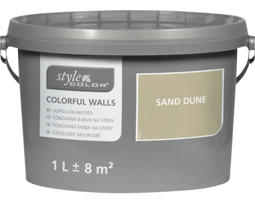 Emmer muurverf Style Color Colorful Walls in de kleur Sand Dune met een inhoud van een liter voor circa acht vierkante meter oppervlak