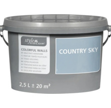 Emmer StyleColor Colorful Walls muurverf in de kleur Country Sky met een inhoud van 2,5 liter voor circa 20 vierkante meter oppervlakte.