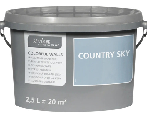 Emmer StyleColor Colorful Walls muurverf in de kleur Country Sky met een inhoud van 2,5 liter voor circa 20 vierkante meter oppervlakte.