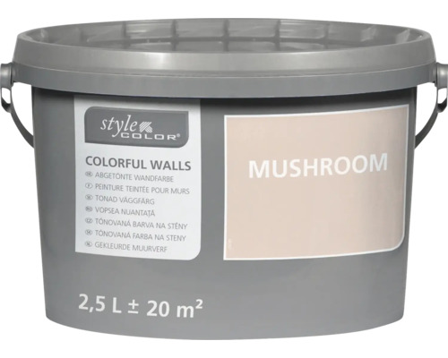 Kunststof emmer met 2,5 liter Style Color muurverf in de kleur Mushroom voor 20 vierkante meter