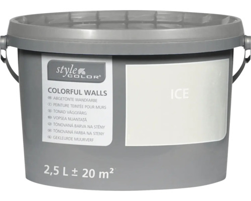 Emmer StyleColor Colorful Walls muurverf in de kleur Ice met 2,5 liter inhoud voor circa 20 vierkante meter oppervlak.