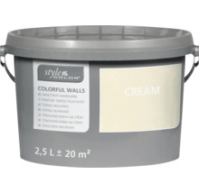 Emmer StyleColor muurverf in de kleur crème voor een bereik van circa 20 vierkante meter bij een inhoud van 2,5 liter.