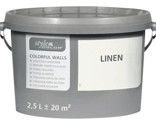 Emmer Style Color muurverf Linen met een inhoud van 2,5 liter voor circa 20 vierkante meter oppervlak.