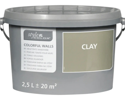 Kunststof emmer met StyleColor Colorful Walls muurverf in de kleur Clay, 2,5 liter verpakking voor circa 20 vierkante meter.