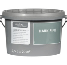 Een emmer StyleColor muurverf in de kleur Dark Pine met 2,5 liter inhoud voor ongeveer 20 vierkante meter.